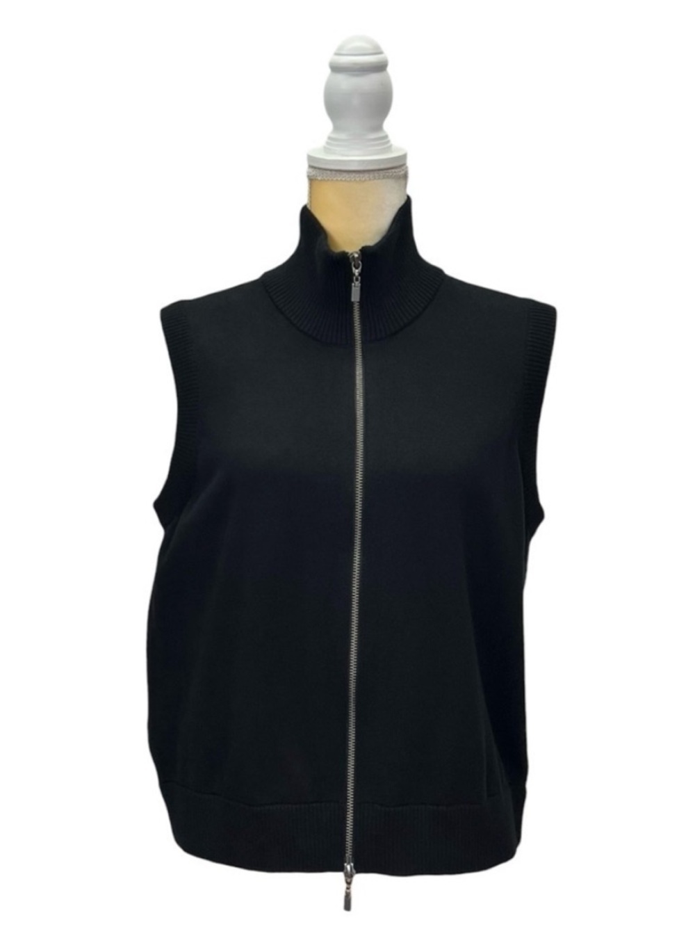 Kinross Cashmere Cotton Zip Front Sweater Vest Black Size Large Knit EUC